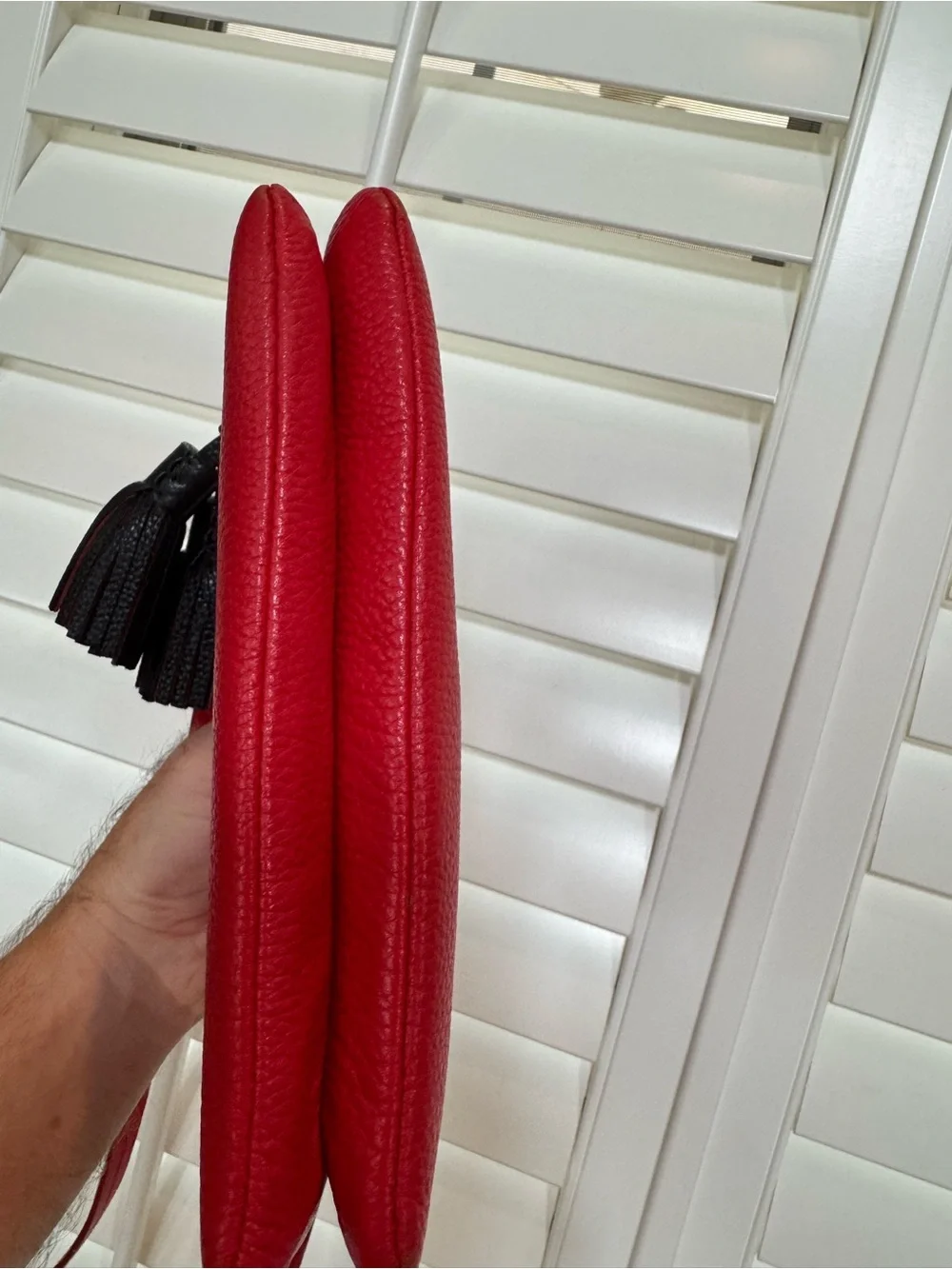 kate spade red pebbled leather tassel crossbody